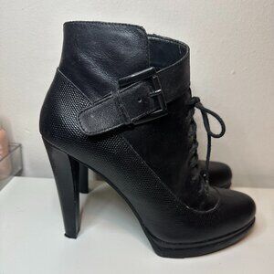 French Connection Sasha High Heel Ankle Booties Black Leather Size 8